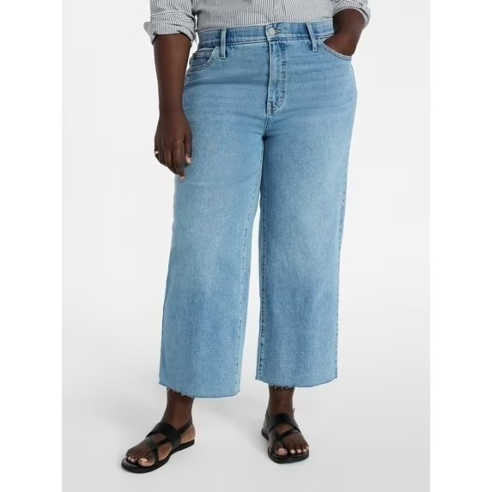 Terra & Sky Womens Wide Leg Ankle Cut Hem Jeans Light Wash 20W NWT